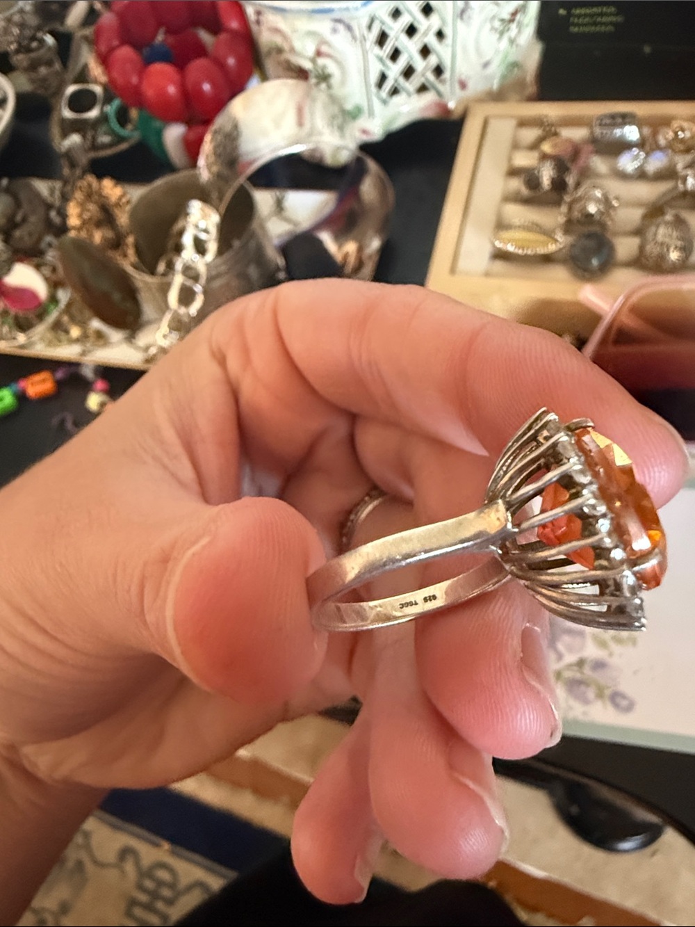 Orange Crystal Halo Cocktail Ring - Women Jewelry - Picture 2 of 4